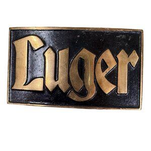 Vintage Luger Brass & Black Enamel Belt Buckle Rectangular Design 3.5"x2"